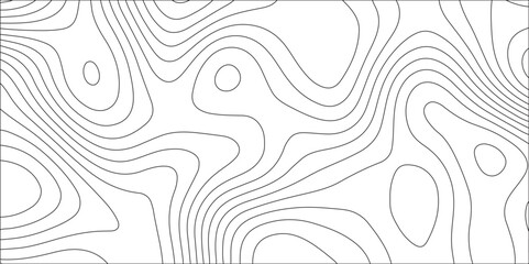 White background luxury topographic wavy pattern and geographic grid map design. The concept of a conditional geography scheme and the terrain path. Panorama view black color wave curve lines.