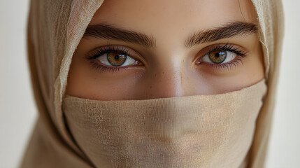 Fototapeta premium Closeup portrait of young woman wearing a niqab, hijab