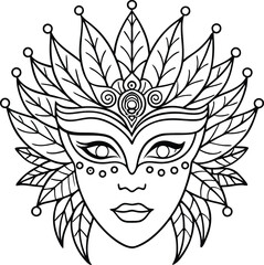 hand drawn beautiful mask  sketch illustration for adult coloring book