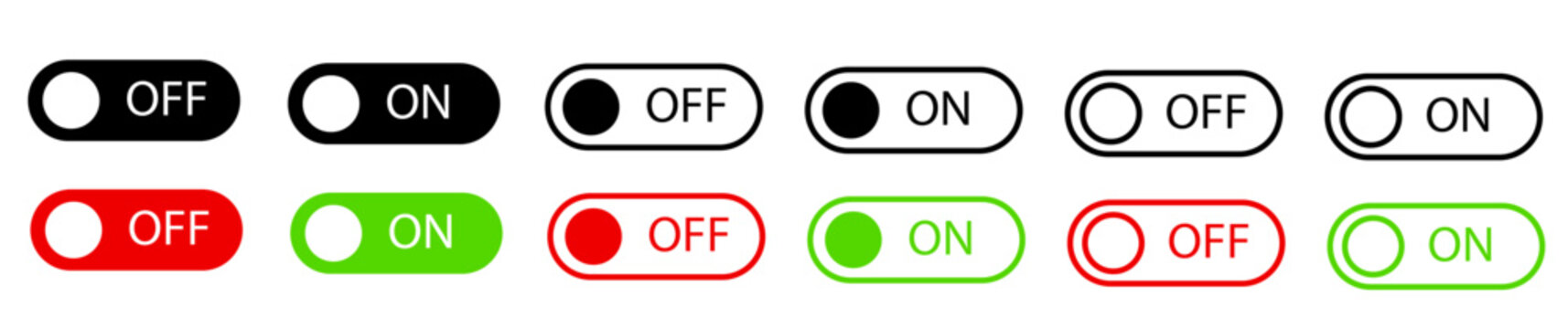 switch on off buttons solid and stroke 