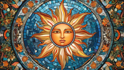 Mosaic art design with the theme of the beauty of the Sun
