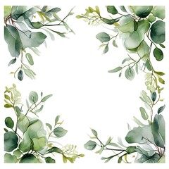 Watercolor greenery frame with copy space.