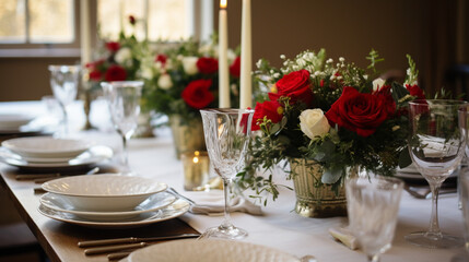 Holiday table decor, Christmas holidays celebration, tablescape and dinner table setting, English country decoration and home styling inspiration