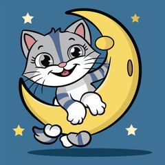 Cute Cat sitting Moon Cartoon Vector Icon Illustration. Animal cartoon
