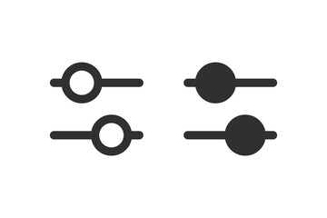 Setting control slider symbol in both filled and outlined variations isolated. Vector icons in flat style