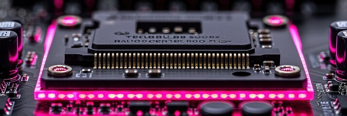 Close-up of a modern computer chip showing its layout.