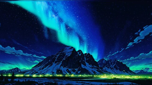 "Ice Mountain Under the Aurora: A Beautiful Sky Display"