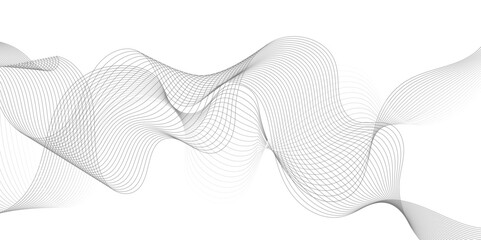 Abstract grey, white smooth element swoosh speed wave modern stream background. Wave with lines created using blend tool. Abstract frequency sound wave lines and twisted curve lines background.	