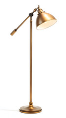 Modern tall metal brass floor lamp isolated on a white background