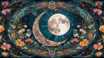 Fototapeta premium Mosaic art design with the theme of the beauty of the crescent moon