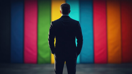 Confident Businessman Standing Before Colorful Wall