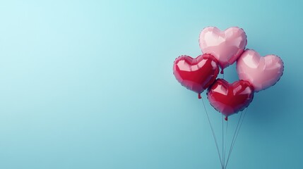 Heart shaped balloons on blue background. 3D rendering. Love concept. Heart shaped balloons on blue background