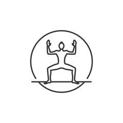 Yoga Pose Icon. Line Woman of goddes in circle. Pilates Movement Symbol. Woman Gymnastic Signature. Exercise Sport Warm Up Graphic Resource. Stretching Exercise, Yoga Pilates Studio Logo. Spa louPrint