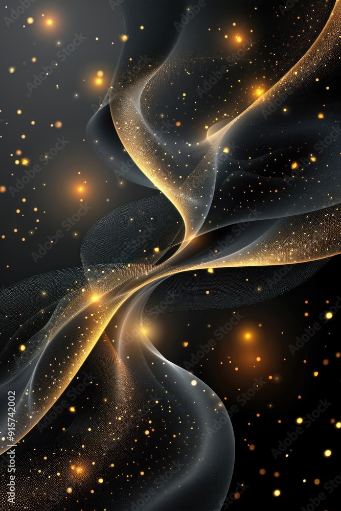 Poster swirling black and gold waves create a mesmerizing abstract pattern