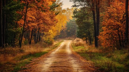 Path through autumn forest nature concept, path to tropical forest nature field