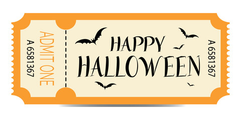 Ticket to Halloween. Festive and spooky ticket for the Halloween celebration with with bats. Retro holiday ticket design. 