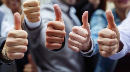 A group of people are giving thumbs up to each other