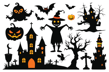 Halloween silhouette collection on a white background.