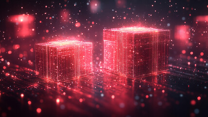 Obraz premium An advertising banner. Gift boxes. A place for the text. Shimmer glow, neon, gradient.