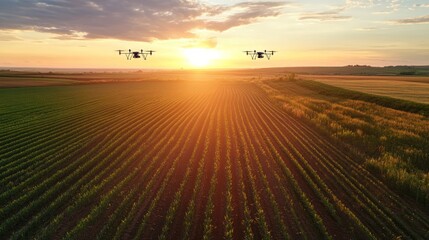 drone flying over farmland,modern farmer concept