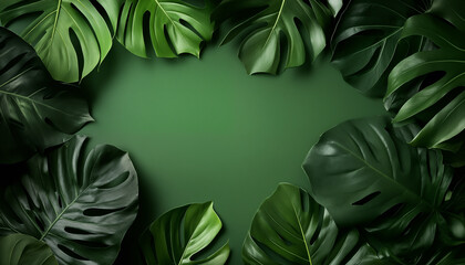  Monstera leaves on the edges with space for text