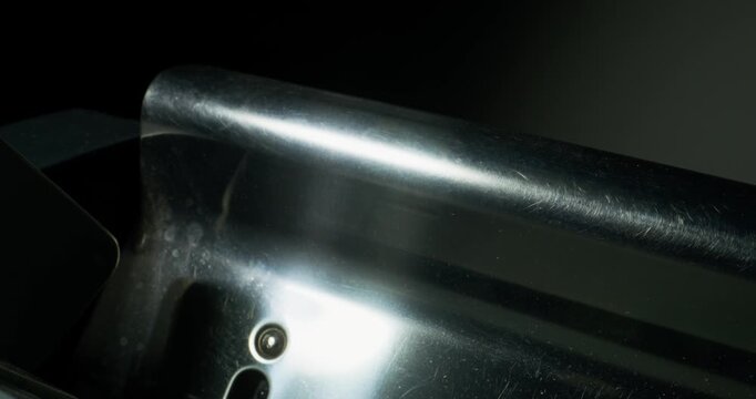 One hundred euro banknotes during counting in the counting machine. The currency of the European Union. Close-up