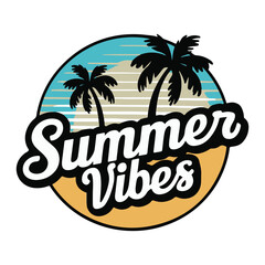 Fototapeta premium Summer Vibes: Tropical Design with Palm Trees and Retro Text