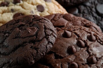 Decadent Chocolate Chip Close-Up and Double Chocolate Cookies for the Ultimate Snack Time and Dessert Inspiration.