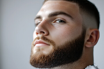 Obraz premium Close-Up of Young Man with Groomed Beard, Focus on Skin Texture and Freckles