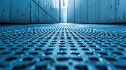 Blue toned concrete surface with dotted and vertical lines viewed from an abstract perspective