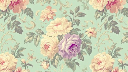 Rococo-style floral wallpaper pattern with elaborate