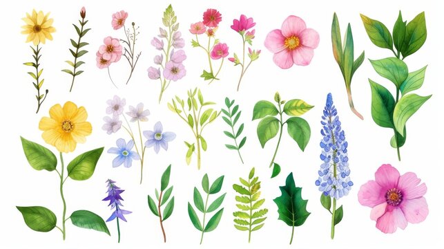 Watercolor botanical elements