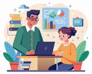 student and tutor, flat illustration