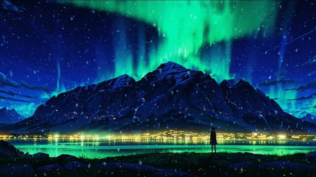 "Ice Mountain Under the Aurora: A Beautiful Sky Display"