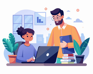 student and tutor, flat illustration