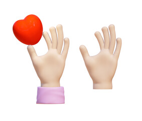 3D hand holding heart. social media online platform concept, online social communication on applications, heart and love emoji icon, 3d rendering. 