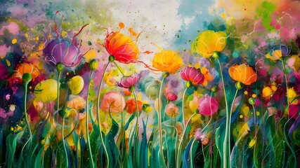 Obraz premium abstract art wallpaper of colorful flowers with colorful background