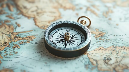 A vintage compass resting on an antique map, symbolizing adventure and exploration across uncharted territories.