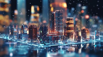 Futuristic Cityscape: Digital Metropolis in the Night