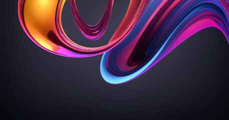 Abstract colorful swirls with a sleek metallic finish on a dark background.