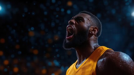 Intense basketball player celebrating a victory with emotion and energy, showcasing the passion of sports.