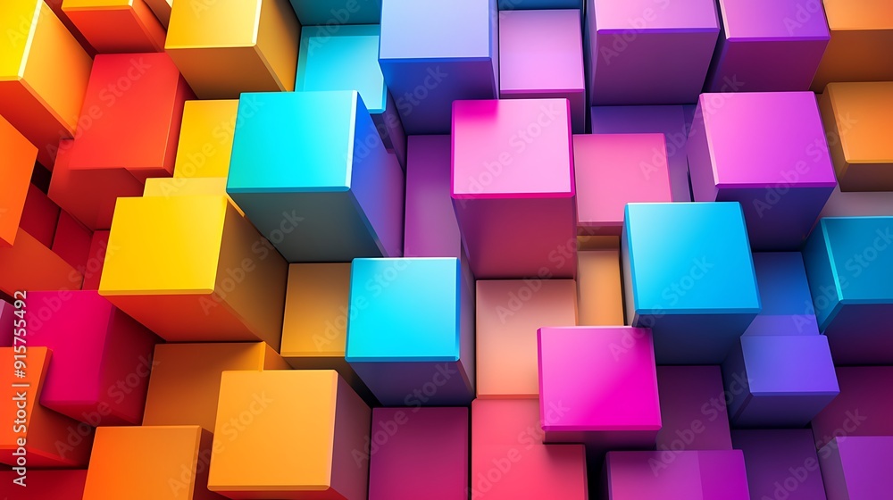 Poster abstract composition of colorful cubes with gradient effects