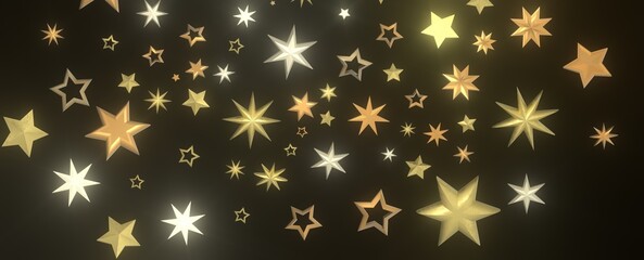 Banner with golden decoration. Festive border with falling glitter dust and stars.