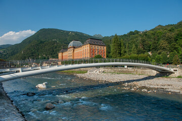 Steel bridge crossing the Brembo river