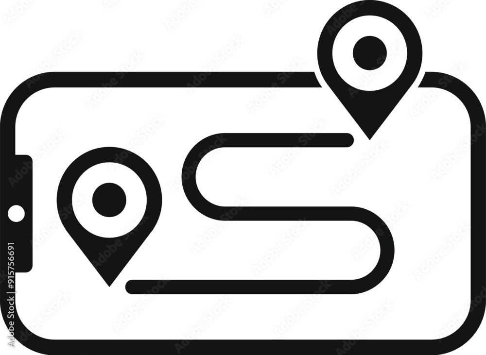 Poster gps navigation app is displaying a route with two location pins