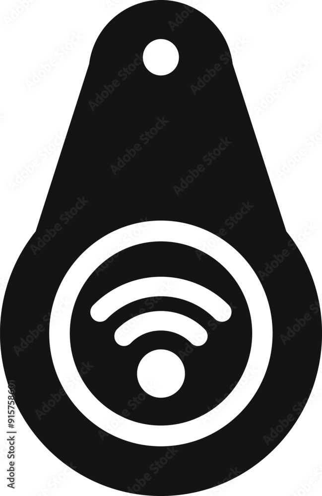 Poster black glyph icon showing a smart tag sending a wifi signal for tracking