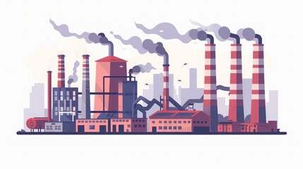 Obraz premium Industrial Landscape: Smoke Stacks and Urban Development