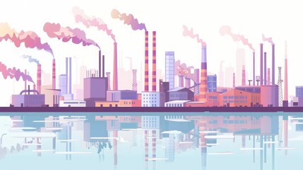 Industrial Cityscape with Smog and Reflection