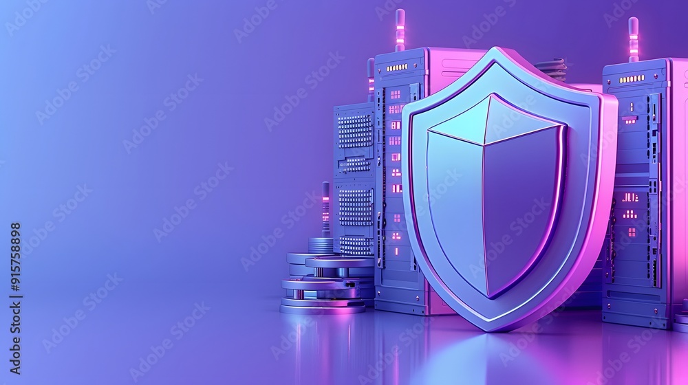Aufkleber 3d illustration of a shield in front of servers representing internet security and data protection i