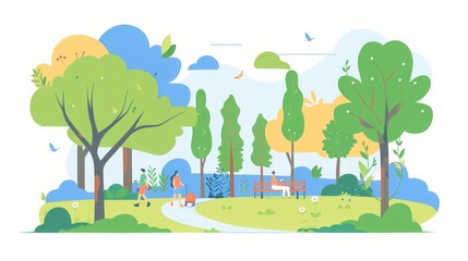 Fototapeta premium Peaceful Park Scene: People Relaxing in Nature